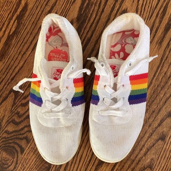 Roxy Women’s 8 White Canon Knit Rainbow Pride Sneaker Shoe Elastic Stretch - Picture 2 of 5